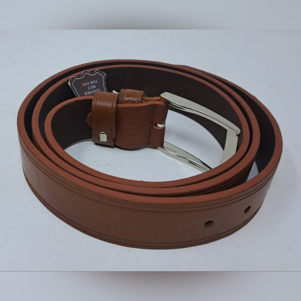 NWT Marathon Men's Leather Belt Brown Silver Buckle Size 41-45" Waist